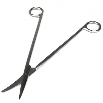 Ножиці по Metzenbaum, анатомічні, для розтину м'яких тканин, зігнуті, з одним гострим кінцем. Довжина 23 см